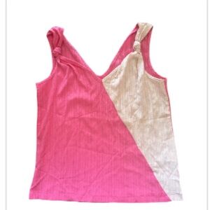 Pink and Cream Women's Top Featuring Knotted shoulder detail